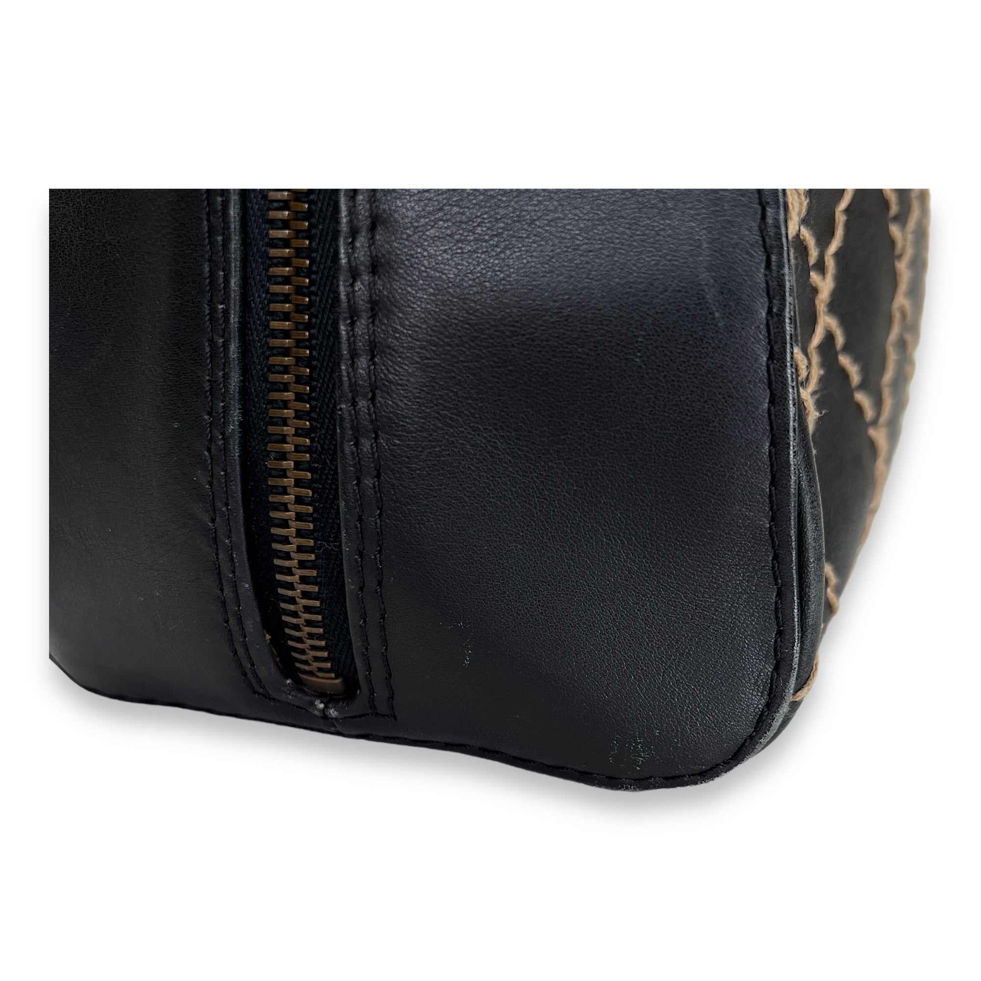 Wild Stitch Black Top Handle Bag in Calfskin, Ruthenium hardware