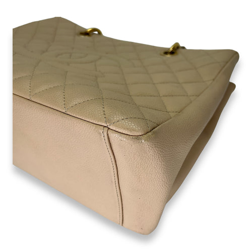 GST Beige Shoulder Bag in Caviar Leather, Gold hardware