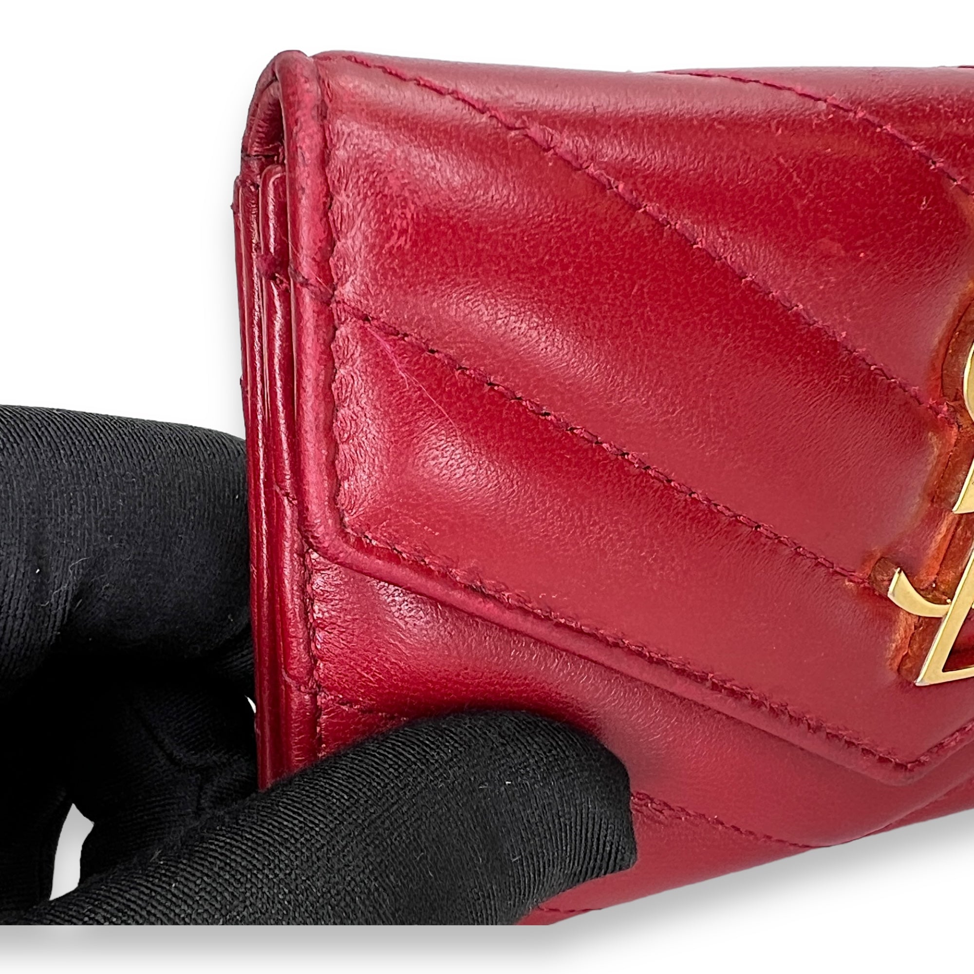 Cassandre Red Wallet in Lambskin, Gold hardware