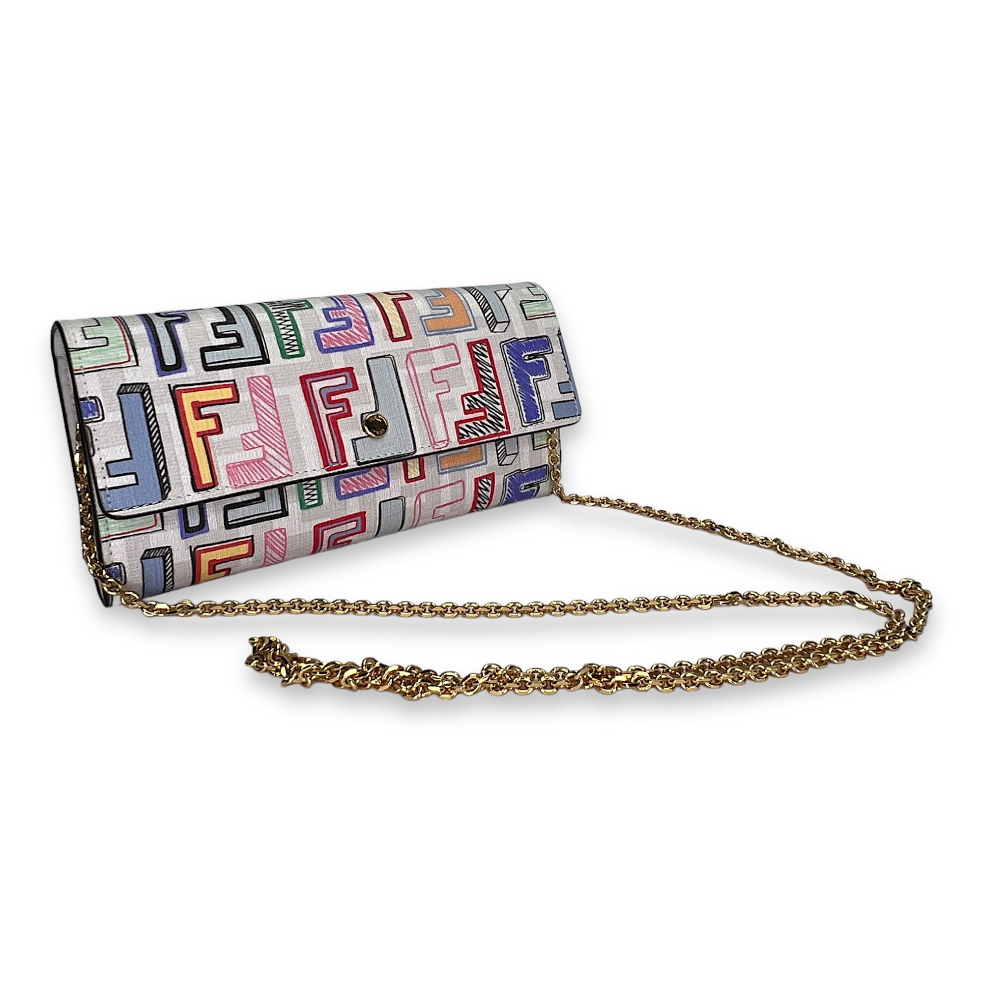 FF Multi-colour Wallet on Chain in Coated Canvas, Gold hardware