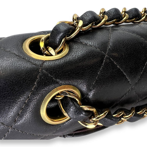 Flap Medium Black Shoulder Bag in Lambskin, Gold hardware