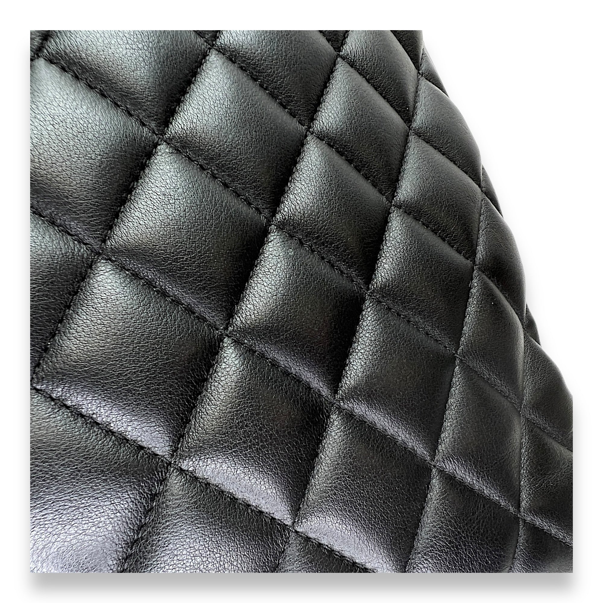 Quilted Black Tote Bag in Calfskin, Silver hardware