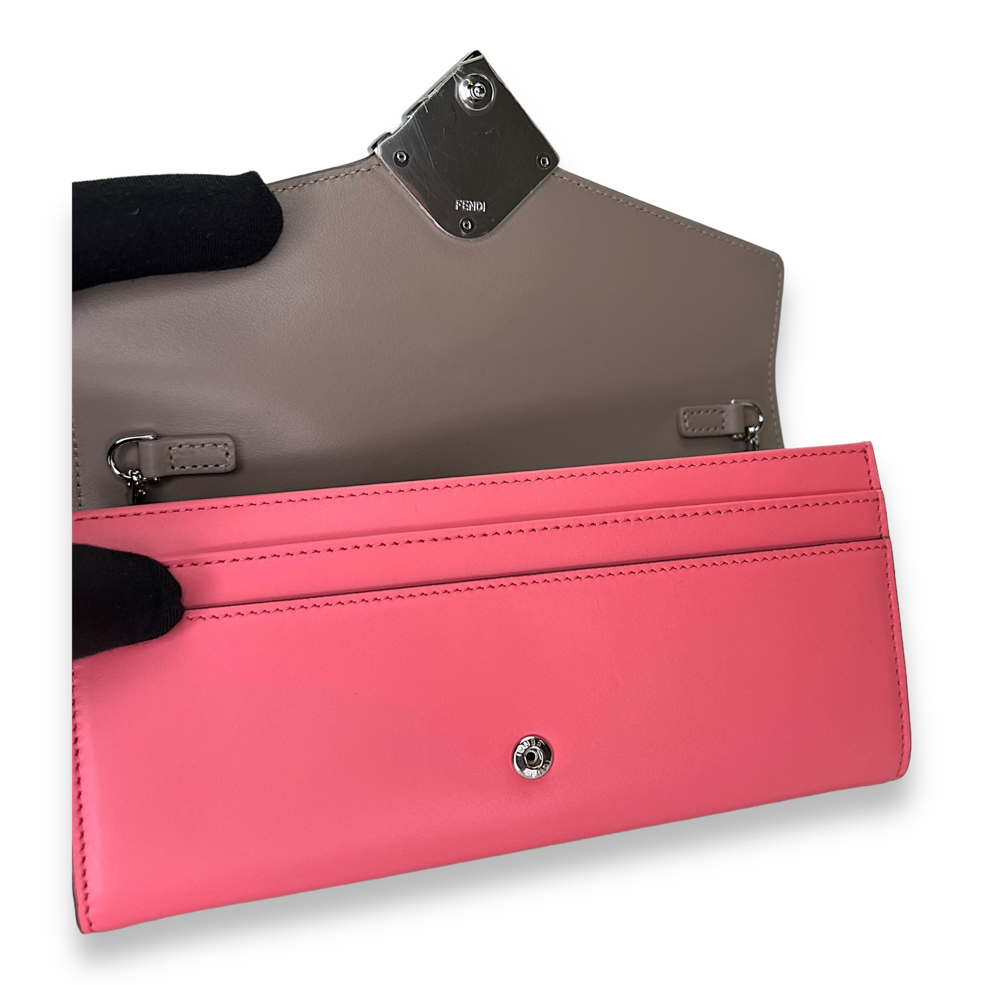 FF Continental Pink Wallet on Chain in Calfskin, Silver hardware