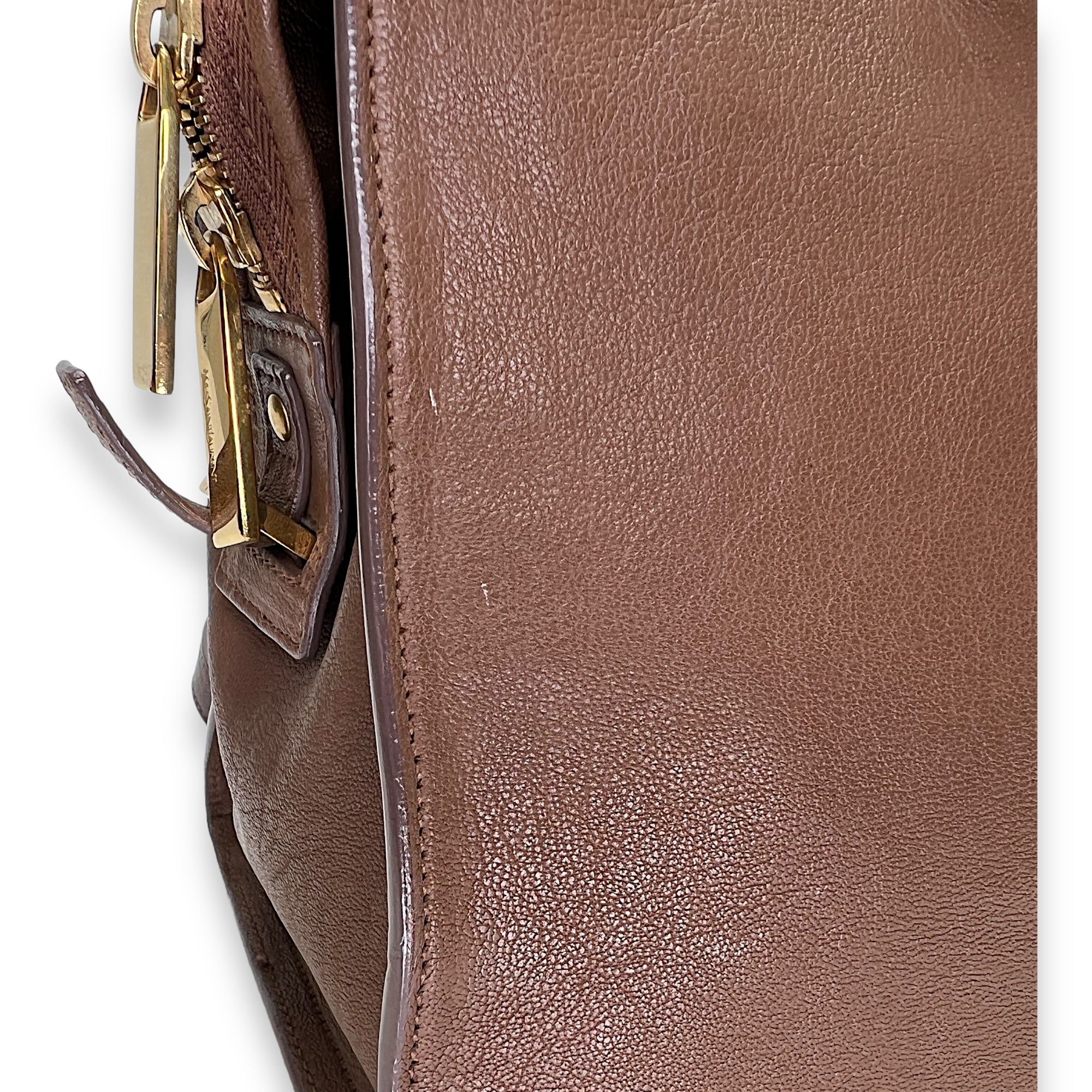 Cabas Chyc Ligne Small Brown Top Handle Bag in Calfskin, Gold hardware