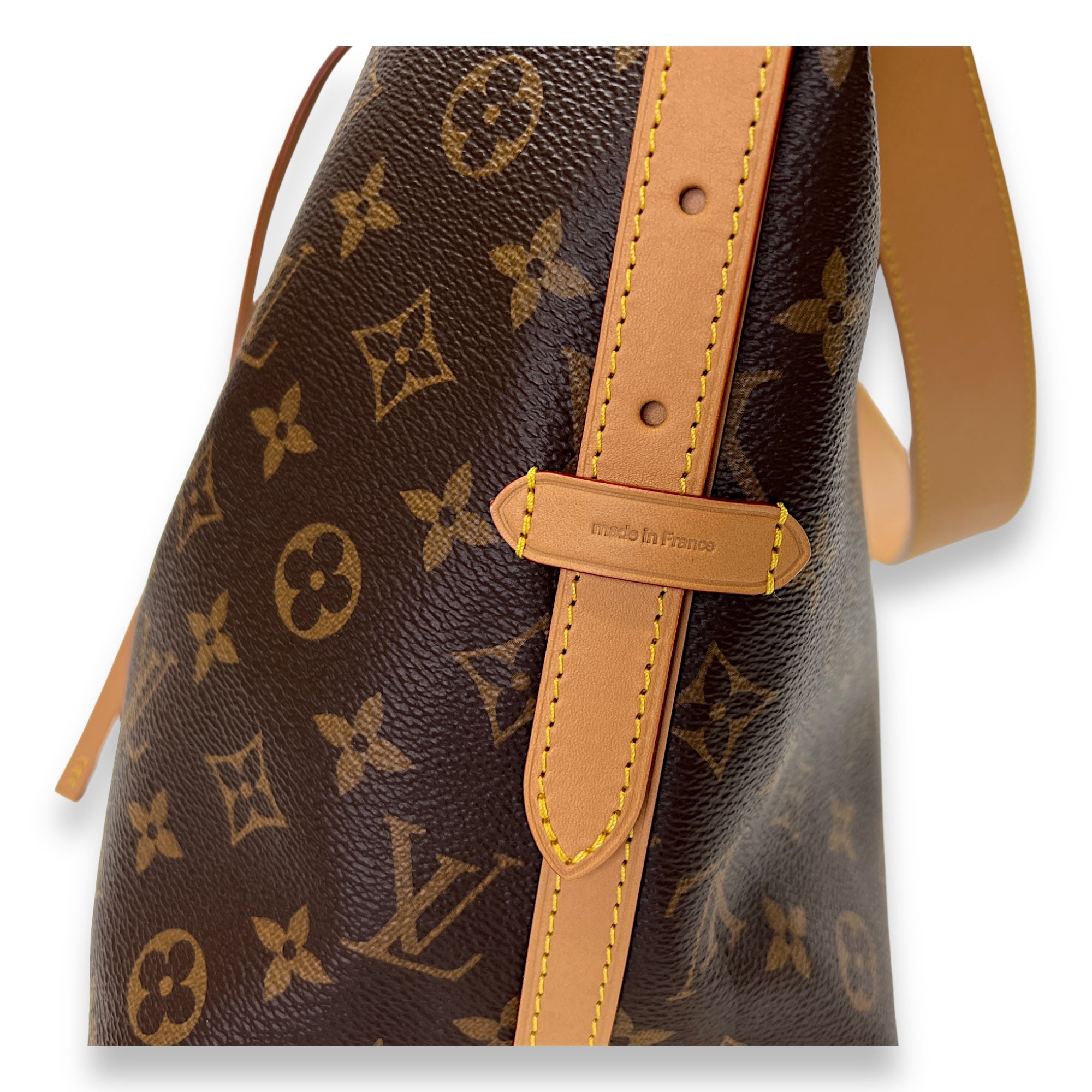 CarryAll MM Brown Shoulder Bag in Monogram Coated Canvas, Gold hardware