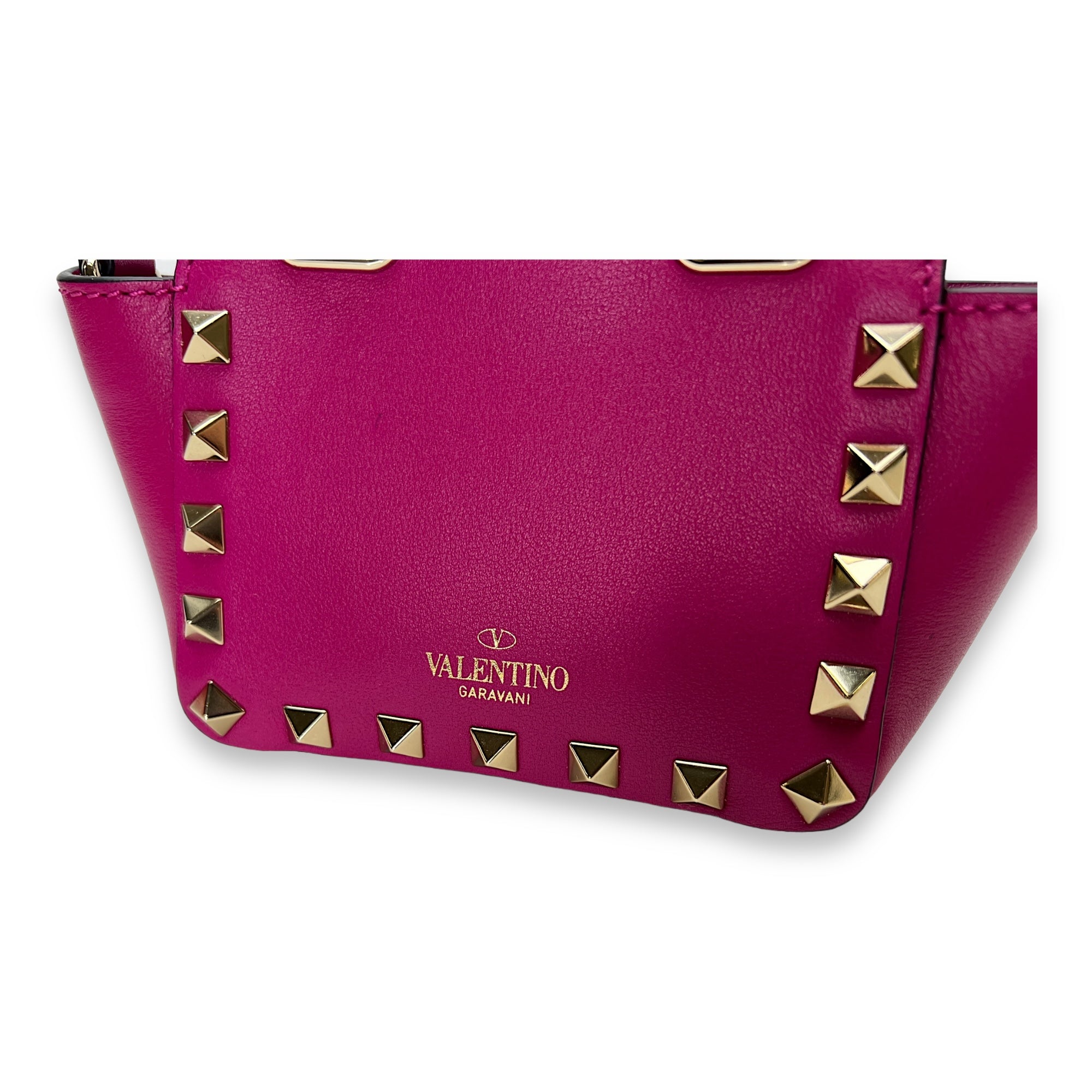 Rockstud Micro Pink Top Handle Bag in Calfskin, Gold hardware