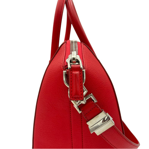 Antigona Small Red Top Handle Bag in Goat Leather, Silver hardware