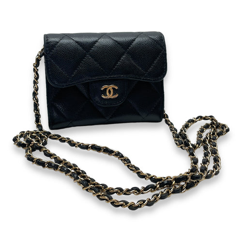 Classic Flap Cardholder Black Wallet On Chain in Caviar Leather, Gold hardware