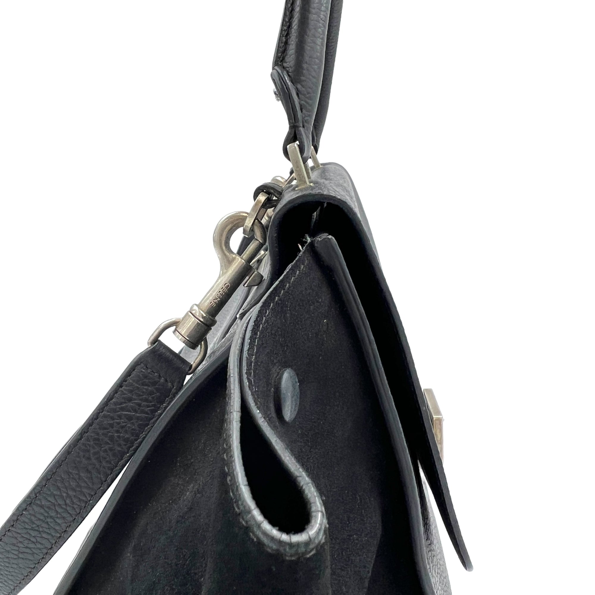 Trapeze Small Black Top Handle Bag in Calfskin, Silver hardware