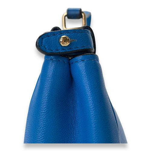 Peekaboo Micro Blue Top Handle Bag in Calfskin, Gold hardware