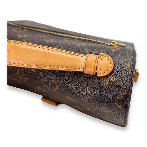 Metis Pochette  Brown Top Handle Bag in Monogram Coated Canvas, Gold hardware