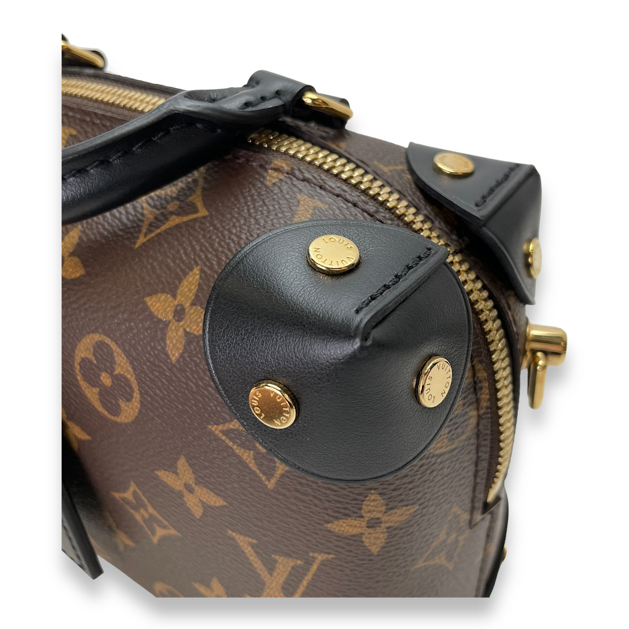 Malle Souple Top Handle Bag Petite Brown in Monogram Coated Canvas , Gold Hardware