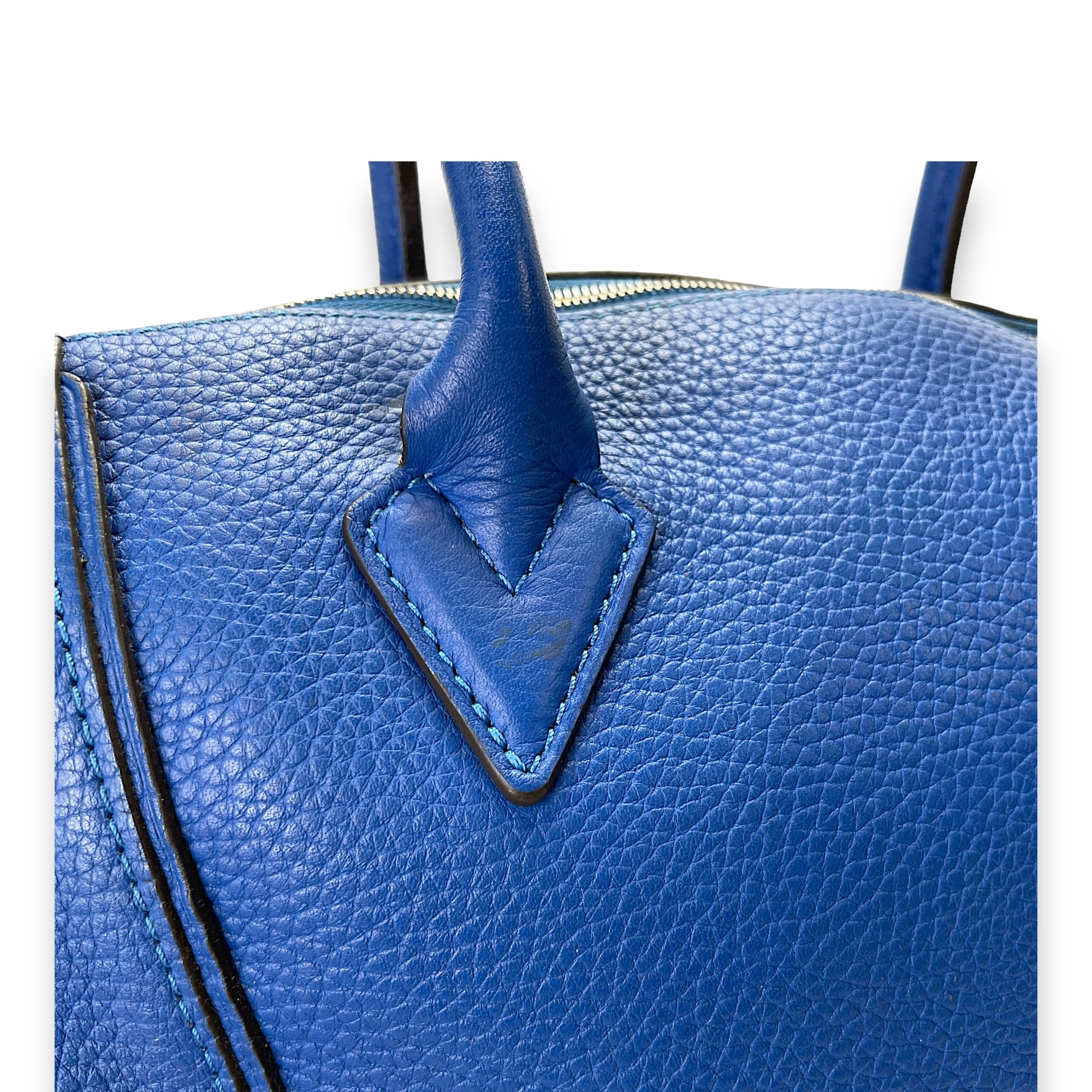 LockIt PM Blue Top Handle Bag in Calfskin, Gold hardware