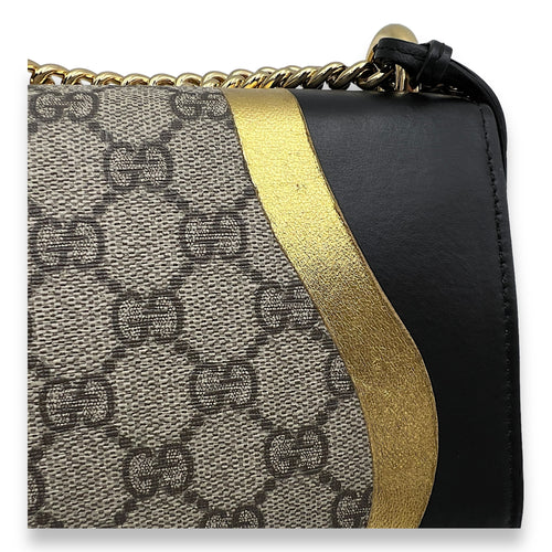 Padlock Shoulder Bag  Black in Coated Canvas , Gold Hardware