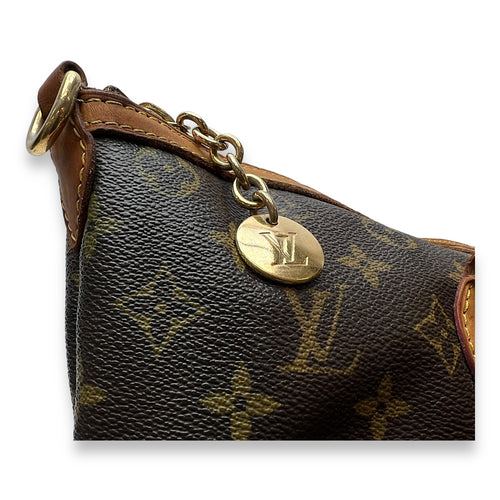 Palermo PM Brown Top Handle Bag in Monogram Coated Canvas, Gold hardware