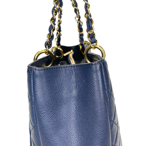 GST Grand Shopping Tote Medium Blue Tote Bag in Caviar Leather, Gold hardware