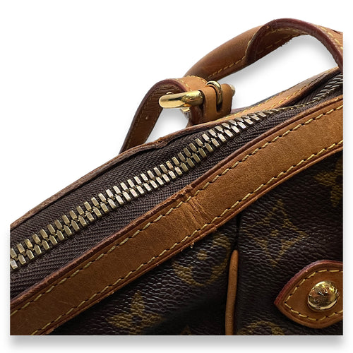 Tivoli GM Brown Top Handle Bag in Monogram Coated Canvas, Gold hardware