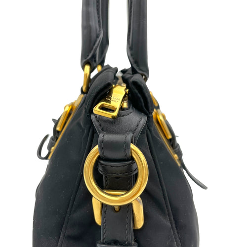 Two-Way Black Top Handle Bag in Nylon, Gold hardware