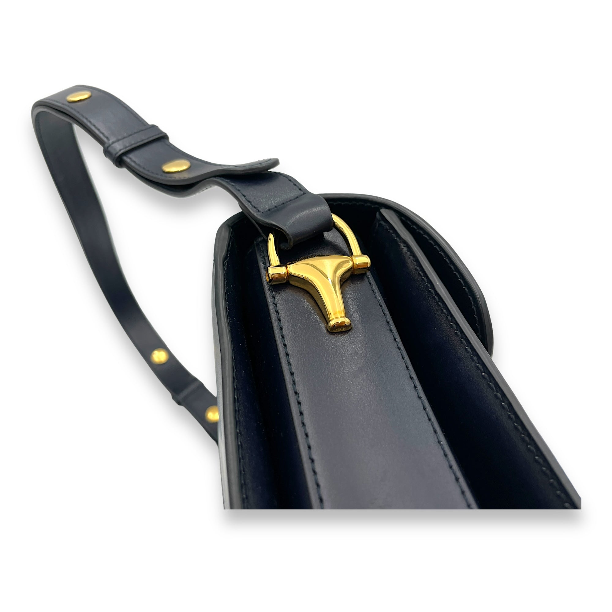 Horsebit 1955 Medium Blue Shoulder Bag in Calfskin, Gold hardware