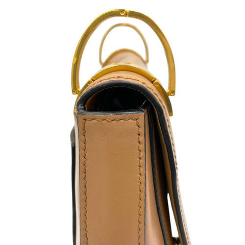 Logo Brown Shoulder Bag in Calfskin, Gold hardware