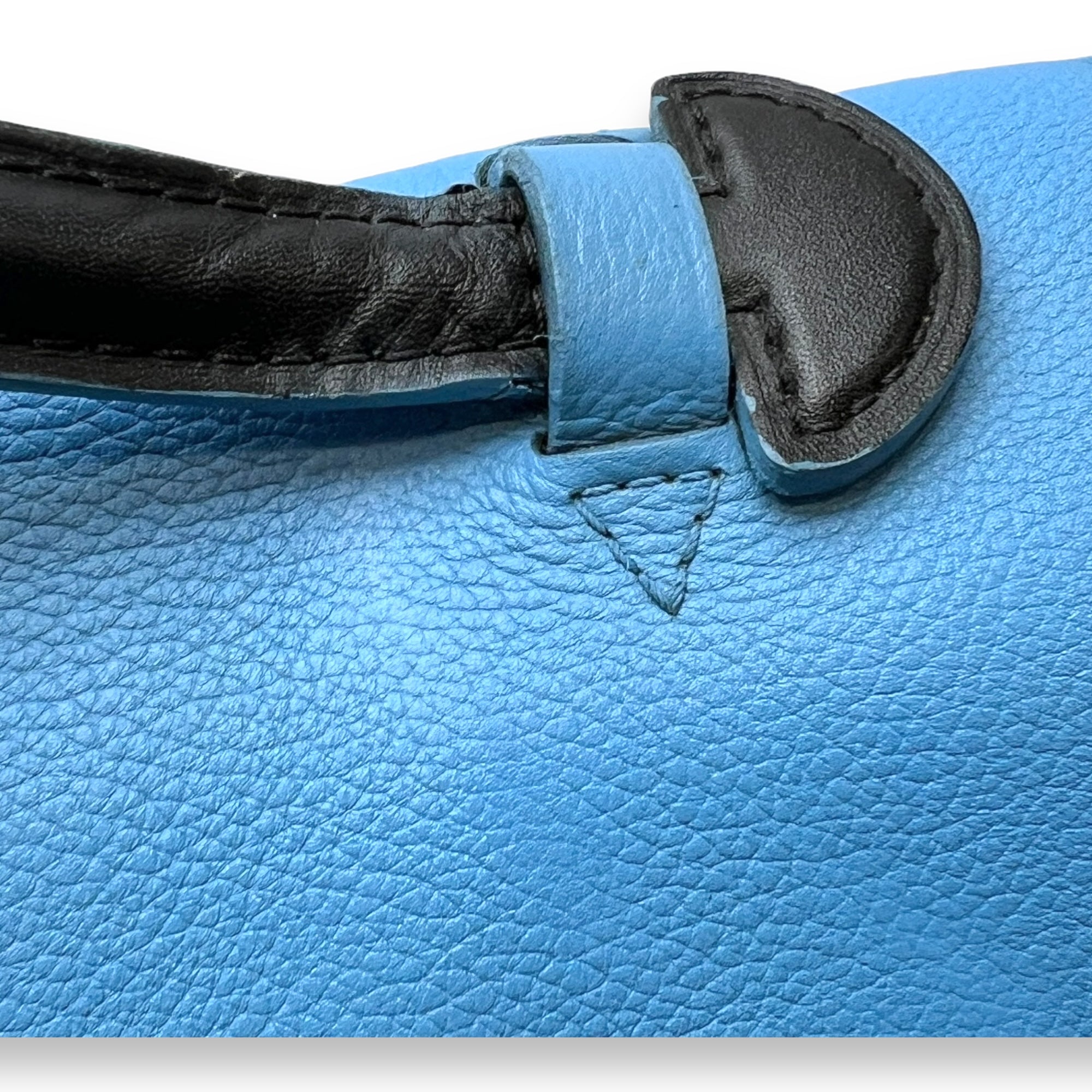 LockMe MM Blue Top Handle Bag in Calfskin, Gold hardware