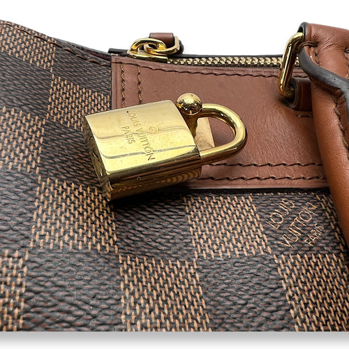 Greenwich Damier Ebene Brown Top Handle Bag in Coated Canvas, Gold hardware