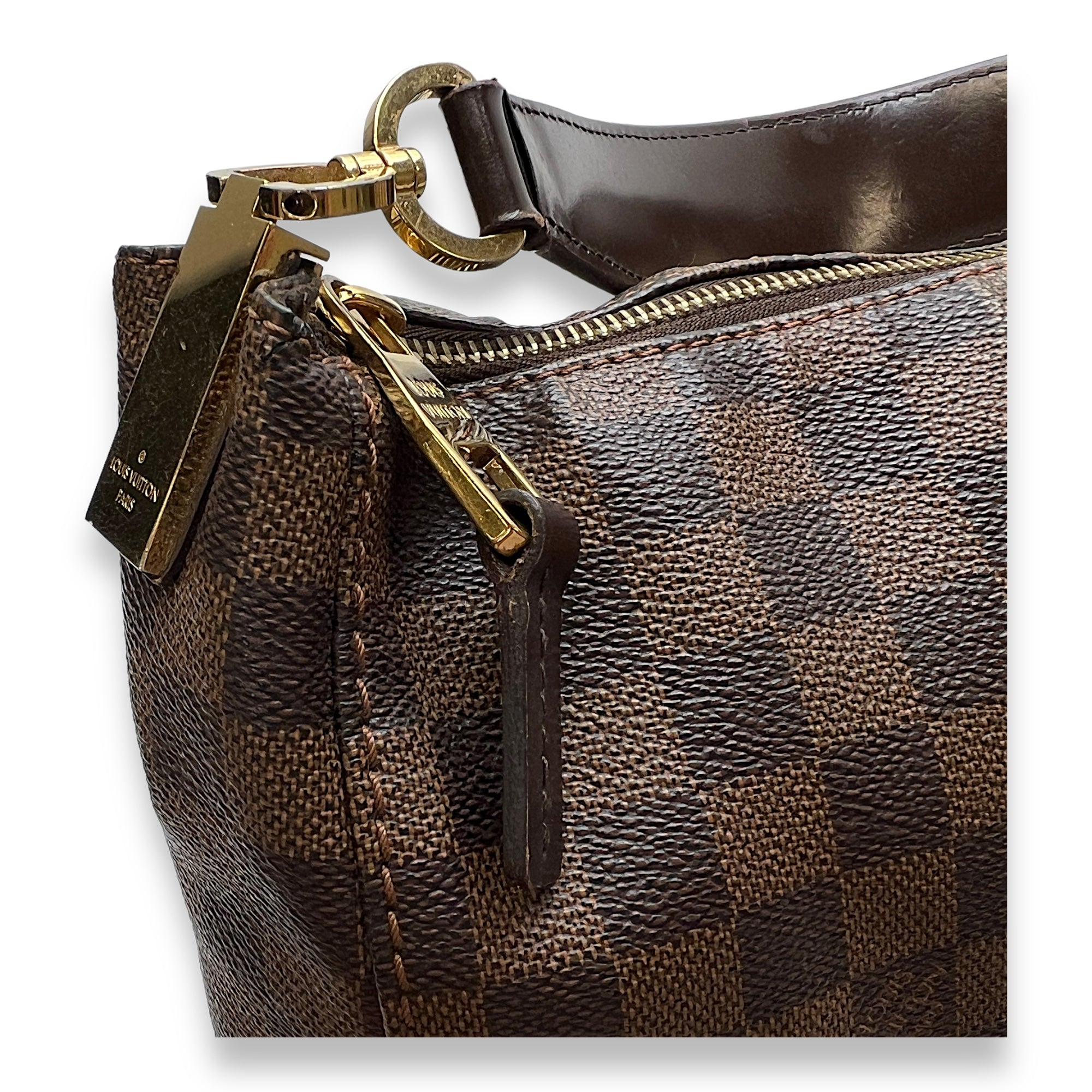 Portobello Damier Ebene Brown Shoulder Bag in Coated Canvas, Gold hardware