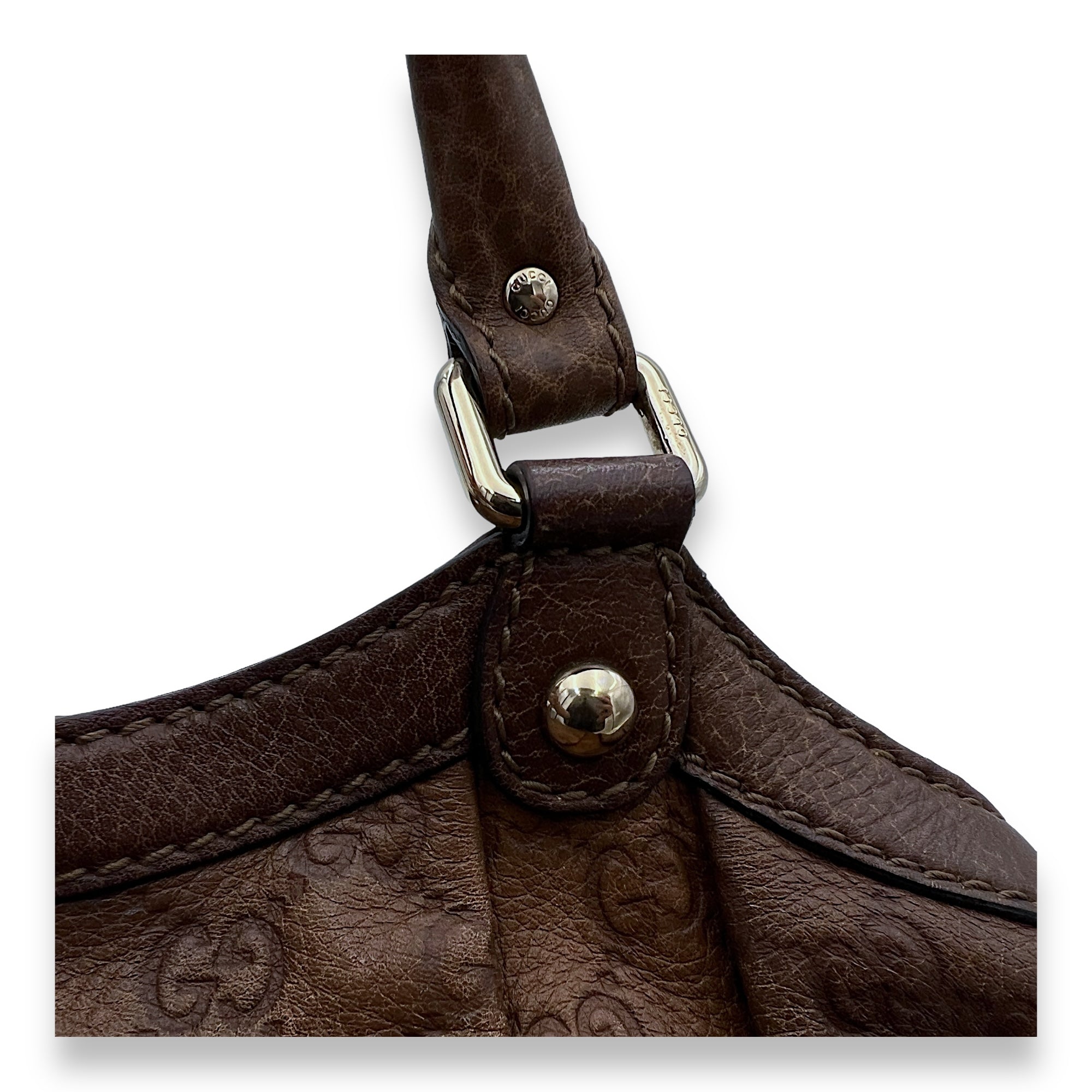 Guccissima Sukey Brown Shoulder Bag in Calfskin, Gold hardware