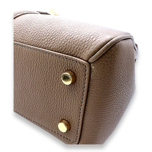 16 Small Beige Top Handle Bag in Calfskin, Gold hardware