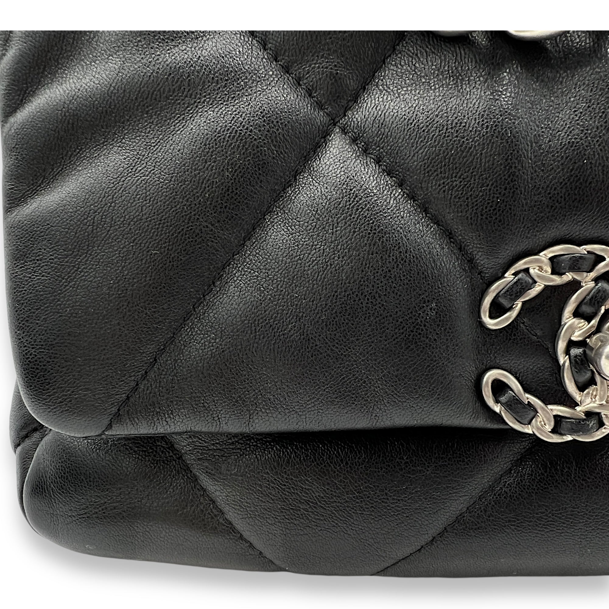 C19 Small Black Shoulder Bag in Lambskin, Silver hardware