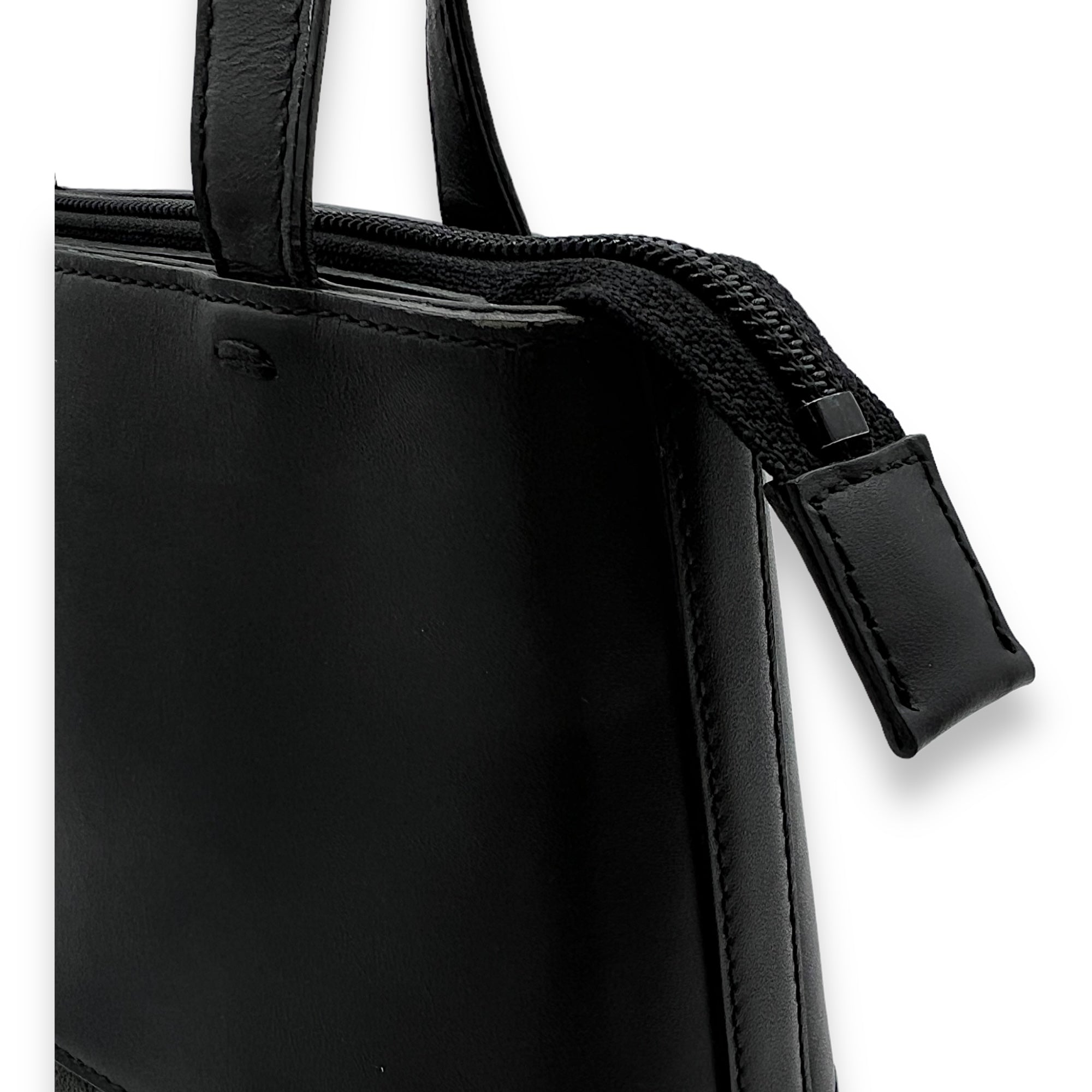 Logo Black Top Handle Bag in Calfskin and Suede, Silver hardware