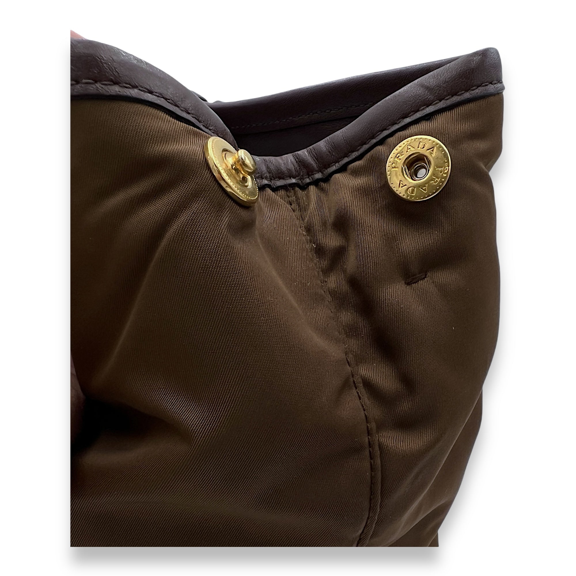 Tessuto Brown Top Handle Bag in Nylon, Gold hardware