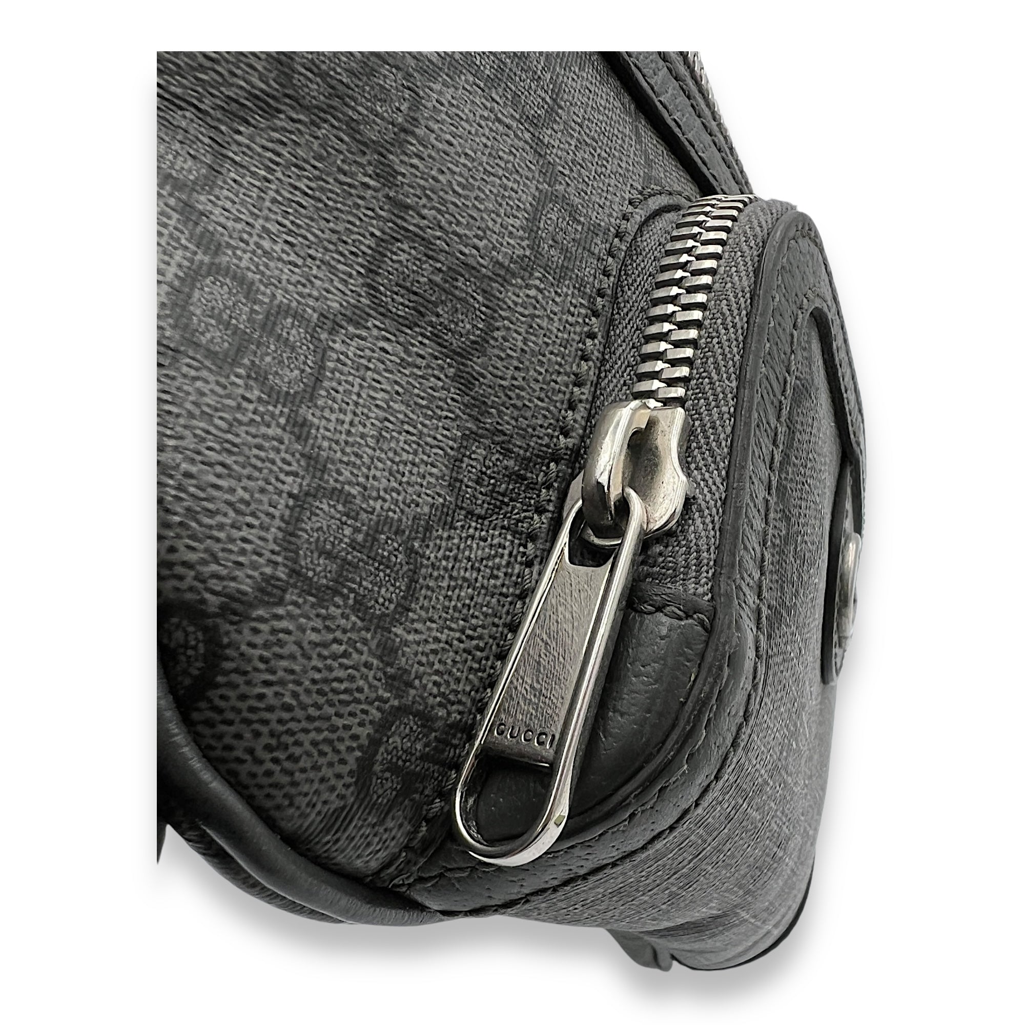 Ophidia Small Grey Belt Bag in Monogram Coated Canvas, Silver hardware