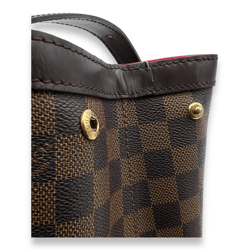 Hampstead MM Brown Top Handle Bag in Damier Ebene, Gold hardware