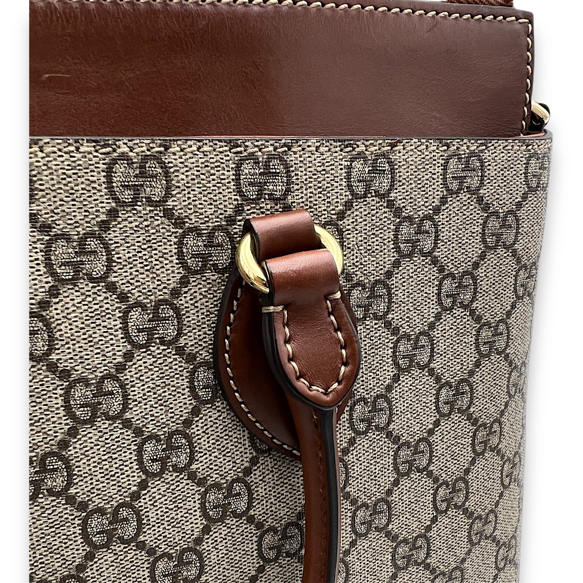 GG Supreme Top Handle Bag Brown in Monogram Coated Canvas, Gold hardware