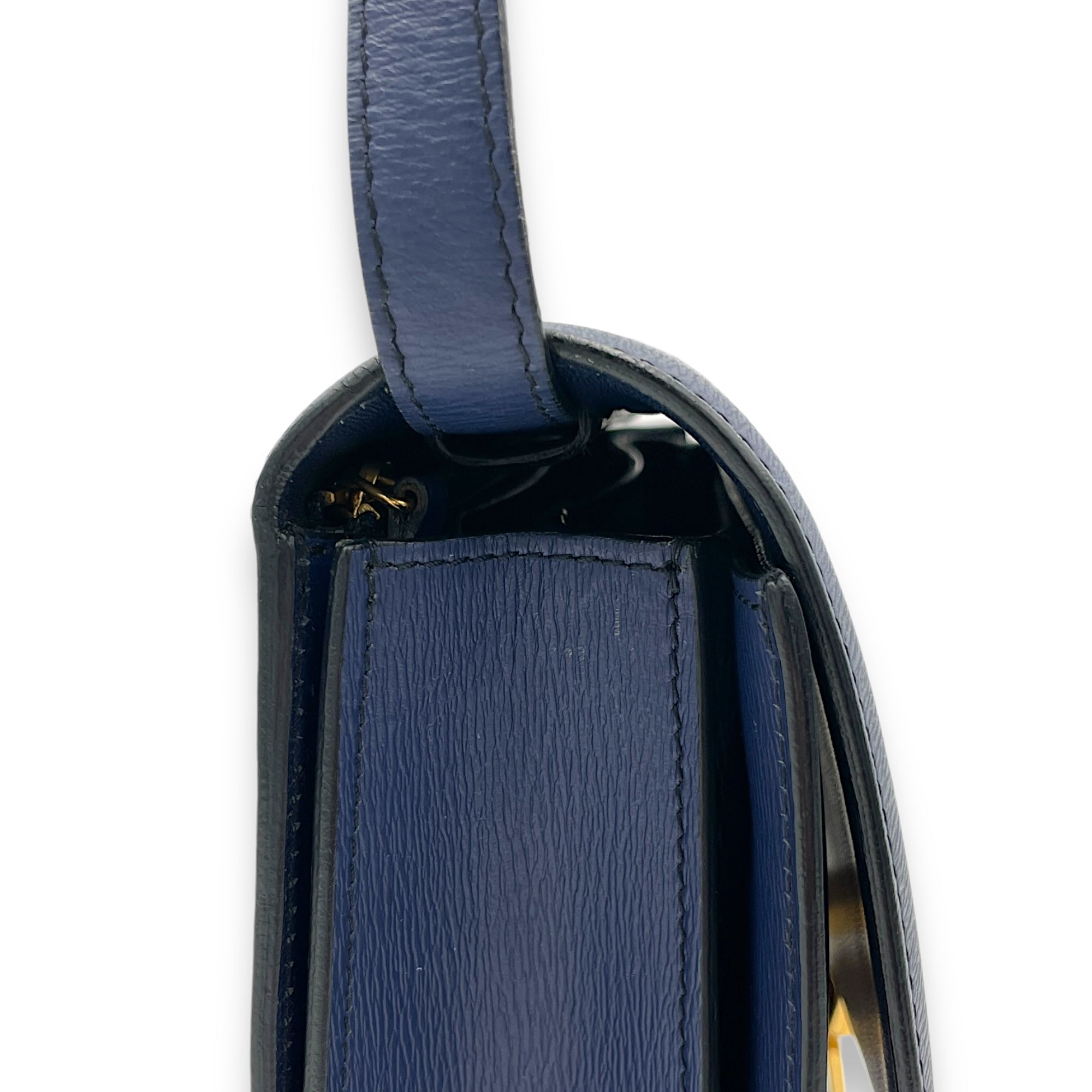 Box Medium Blue Crossbody Bag in Calfskin, Gold hardware