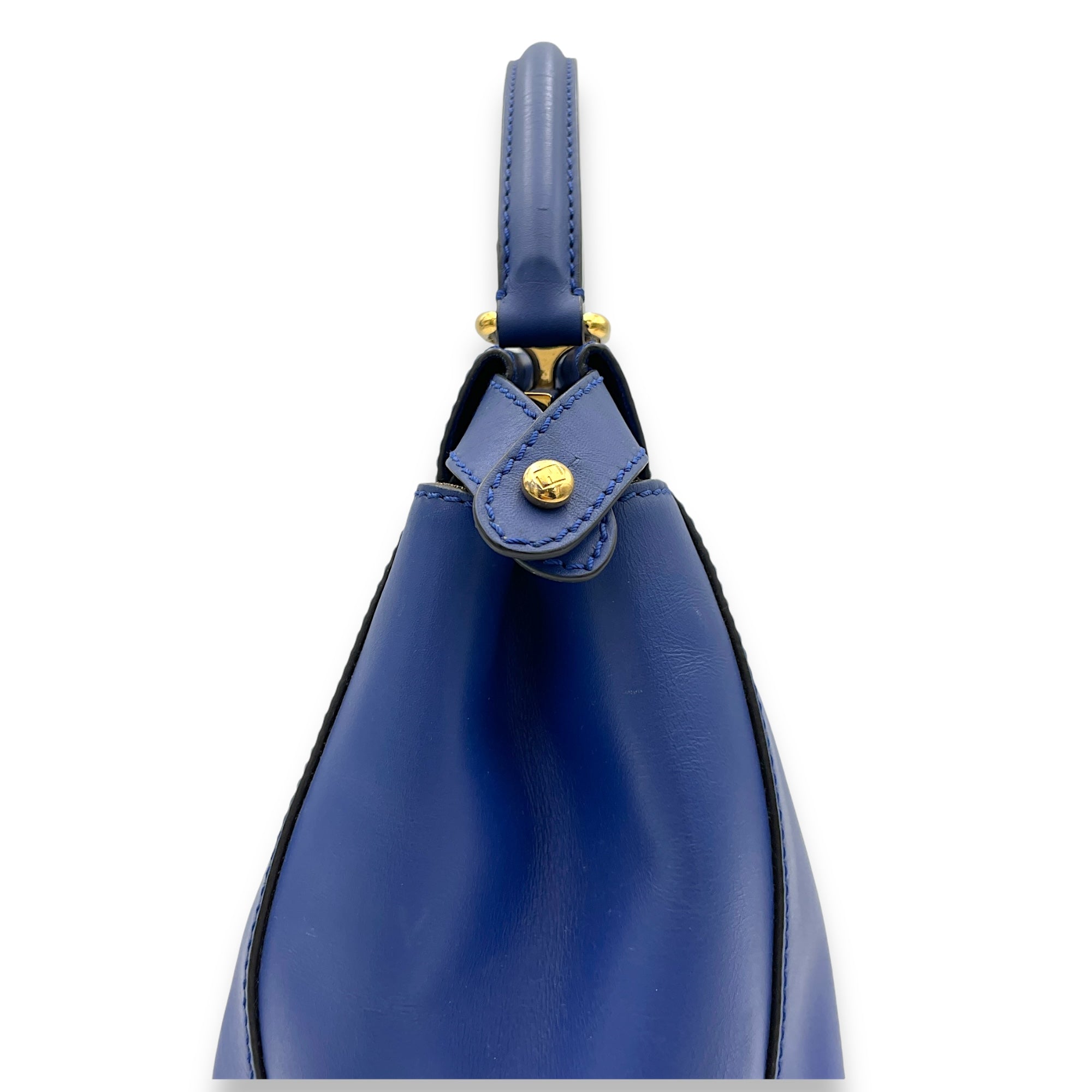 Peekaboo Medium Blue Top Handle Bag in Calfskin, Gold hardware