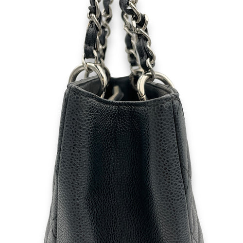 GST Grand Shopping Tote Black Tote Bag in Caviar Leather, Silver hardware