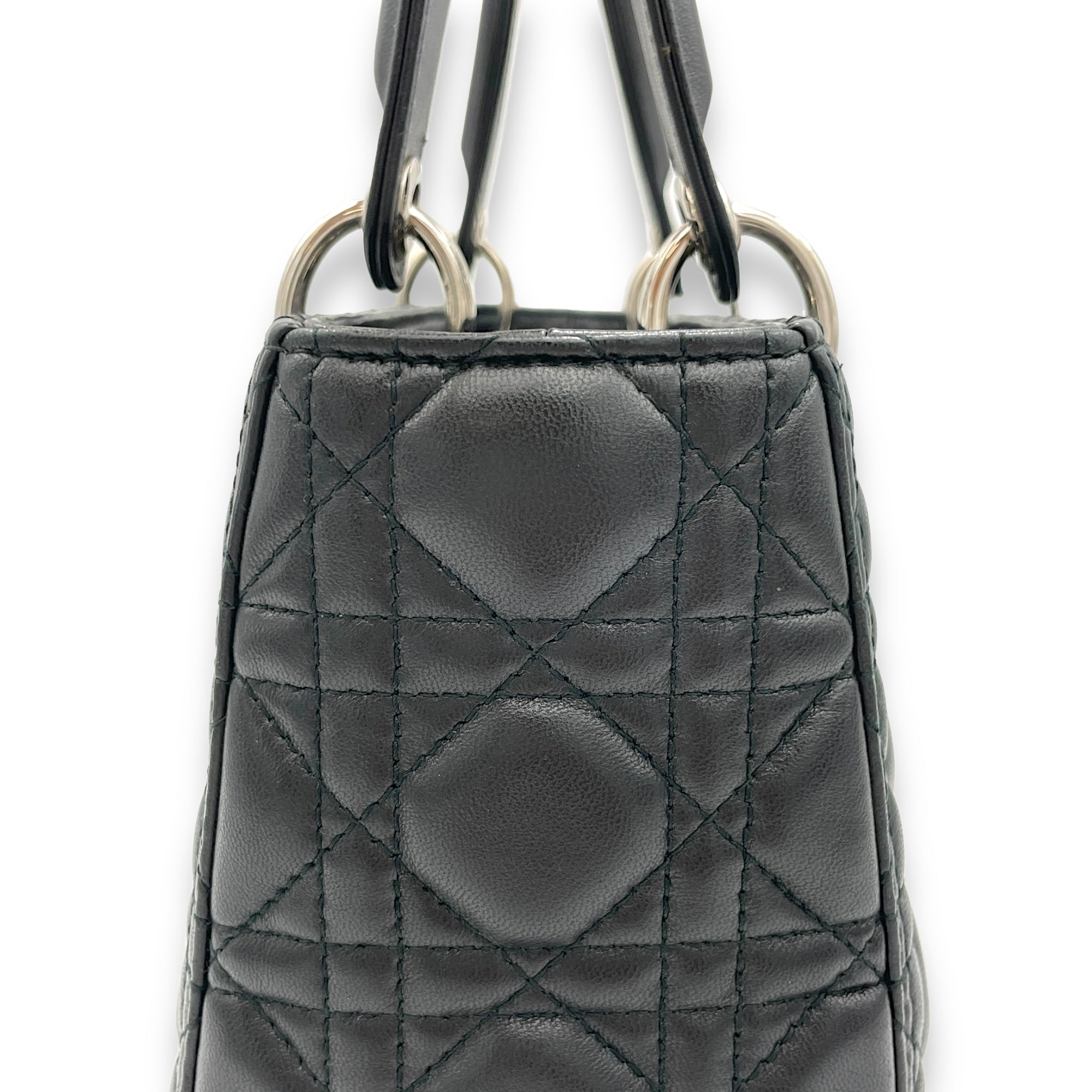 Lady Dior Top Handle Bag Medium Black in Lambskin, Silver hardware