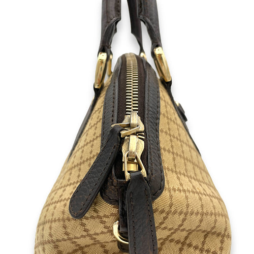 Horsebit Shoulder Bag Brown in Jacquard, Gold hardware