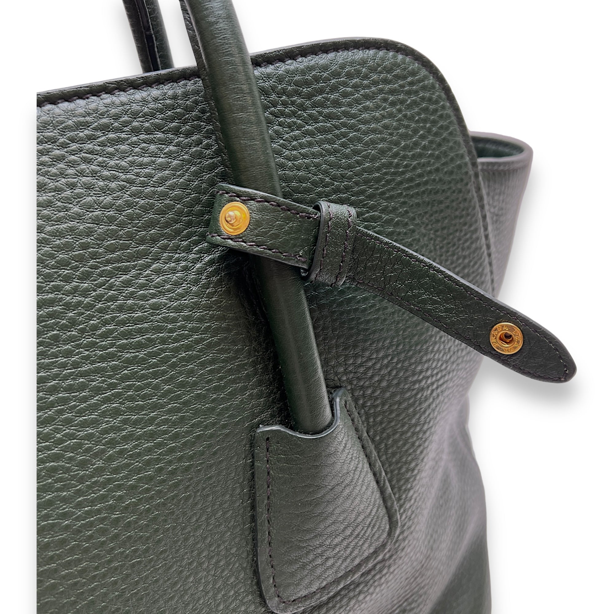 Logo Top Handle Bag Green in Calfskin, Gold hardware