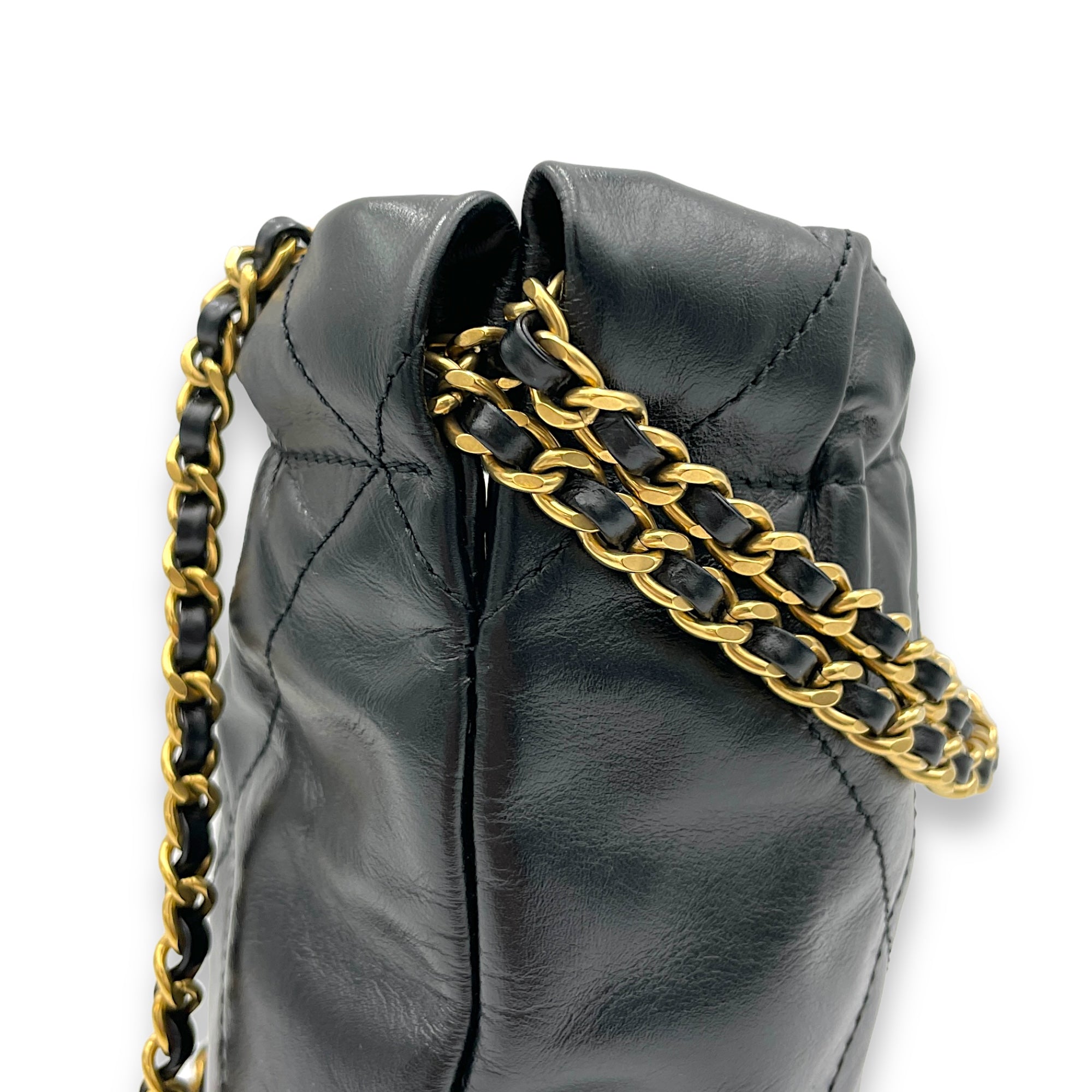 22 Mini Black Shoulder Bag in Calfskin, Gold hardware