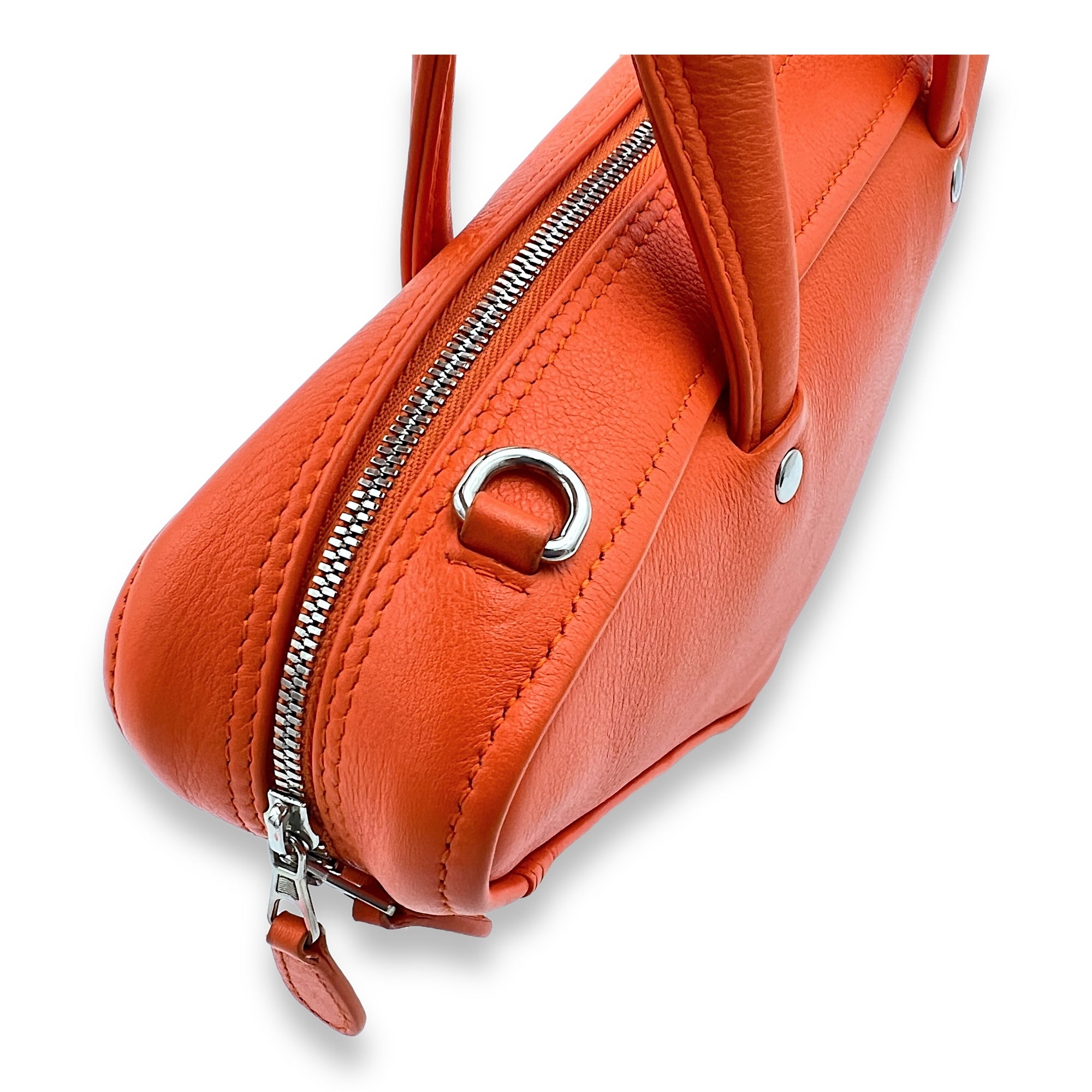 Triangle Two-way Orange Top Handle Bag in Calfskin, Silver hardware