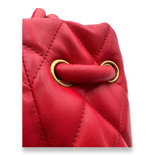 Quilted B Red Shoulder Bag in Calfskin, Brushed Gold hardware