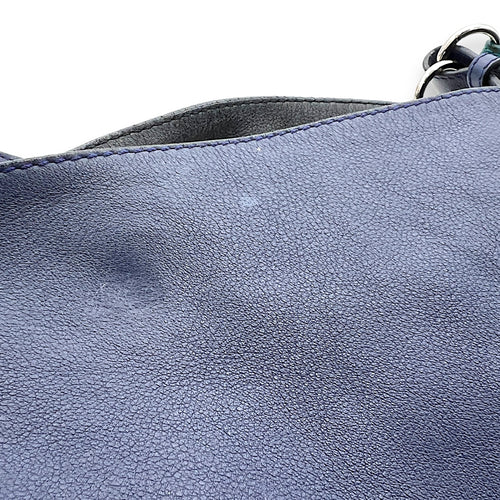 V Bucket Navy Shoulder Bag in Calfskin, Silver hardware