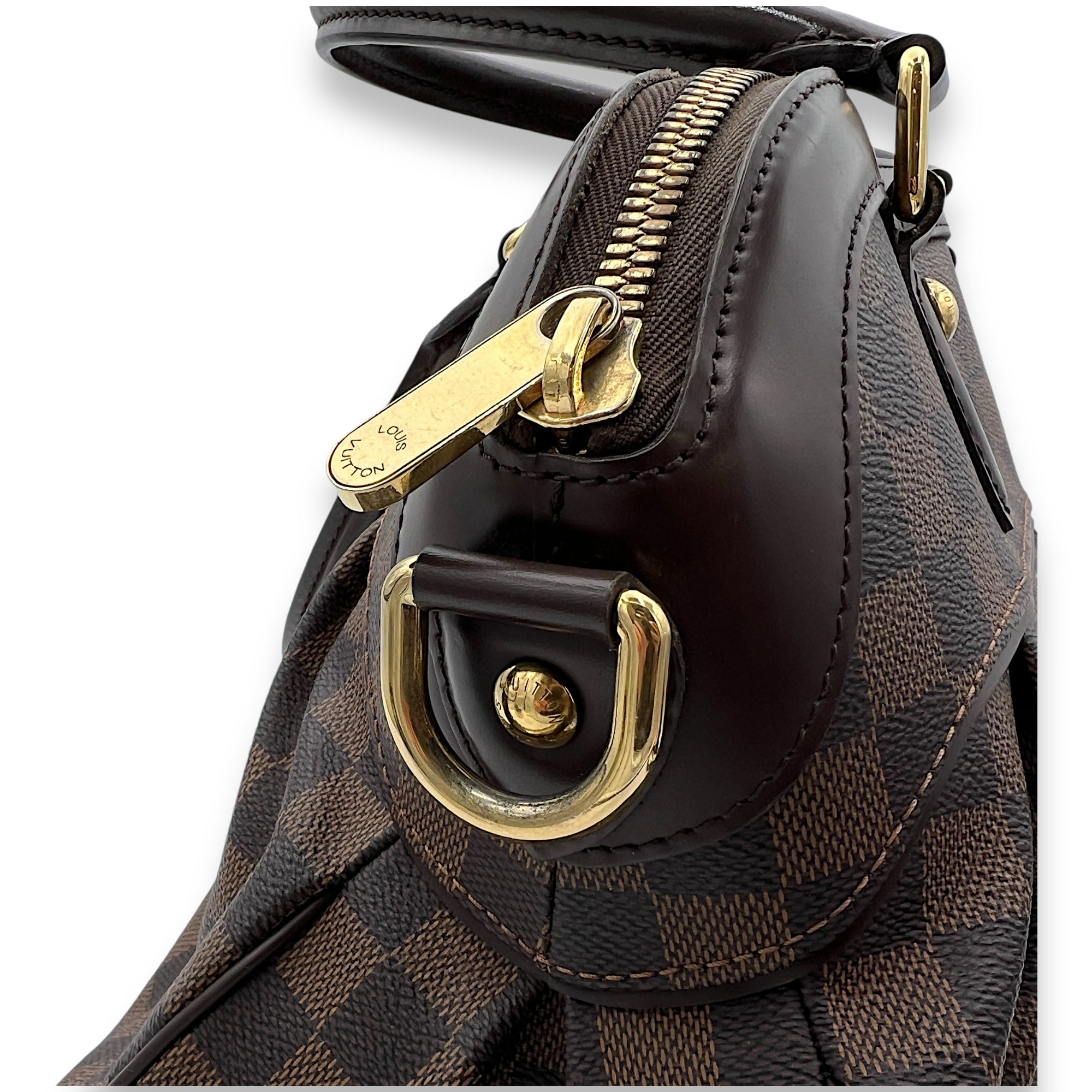 Trevi GM Damier Ebene Top Handle Bag in Coated Canvas, Gold hardware