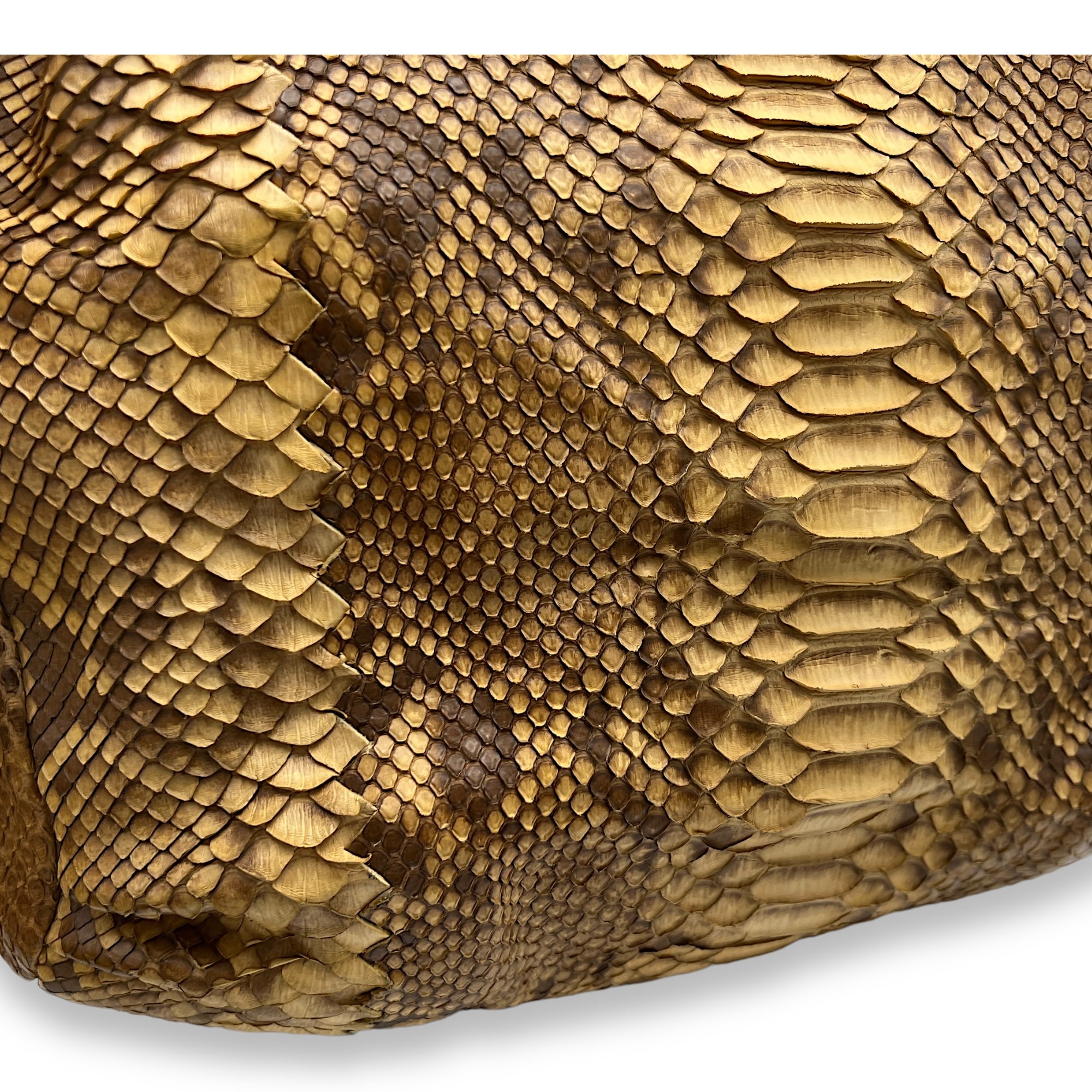 Duette Brown Shoulder Bag in Python Leather, Brushed Gold hardware