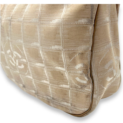 Travel Line Shoulder Bag Beige in Jacquard, Gold hardware