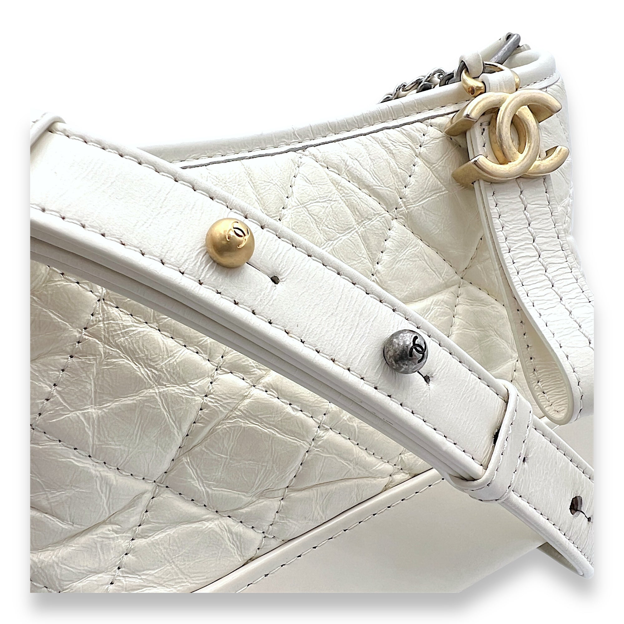 Gabrielle Small White Crossbody Bag in Calfskin, Mixed hardware