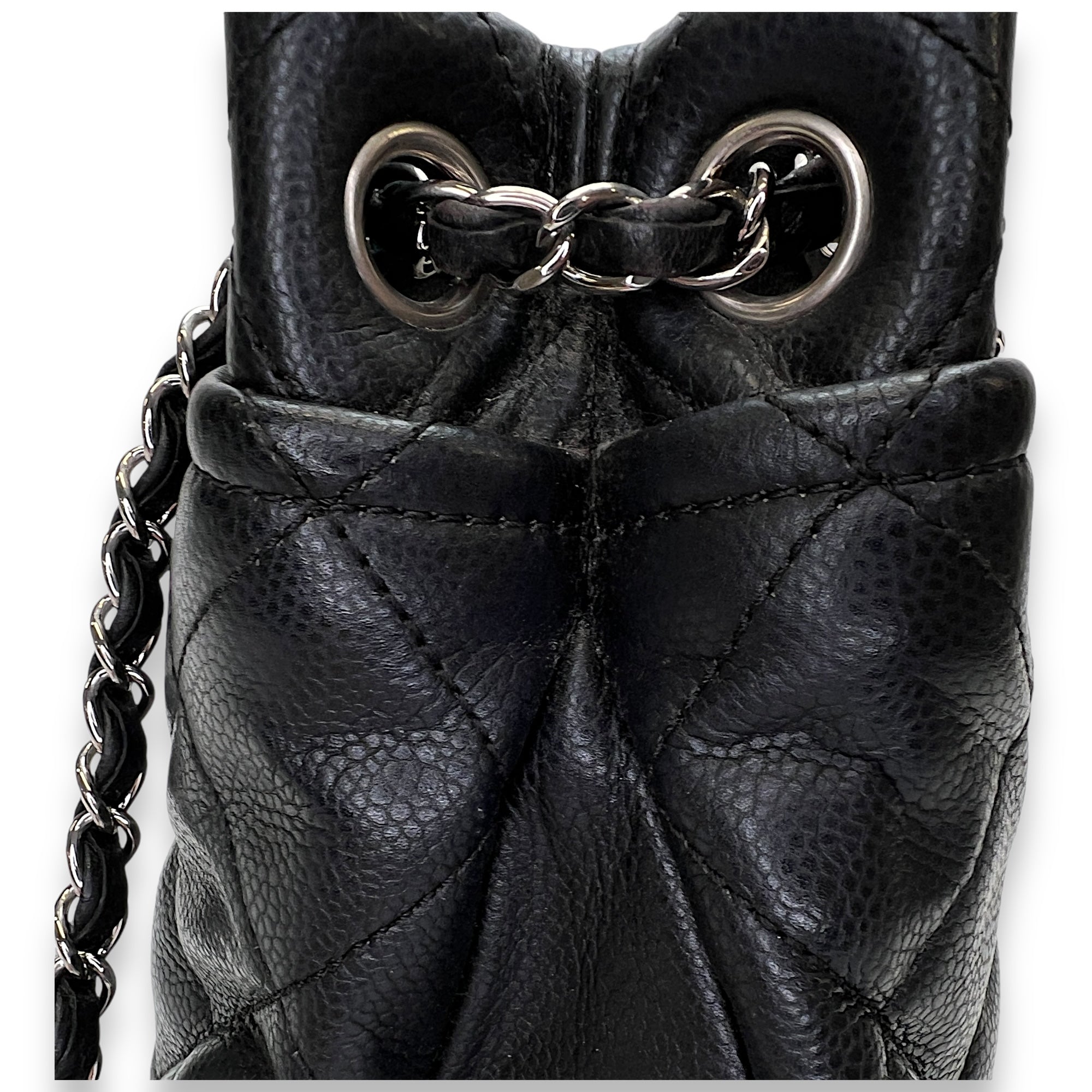 Matelasse Chain Black Tote Bag in Caviar Leather, Silver hardware